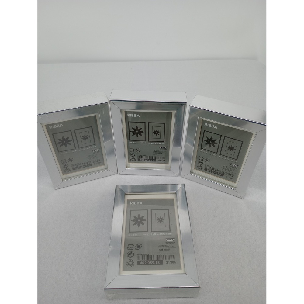 IKEA Ribba Picture Frame Set 4 4x6 Silver Metallic Finish